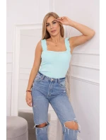 Blúzka bez ramienok s volánikmi v mätovej farbe
