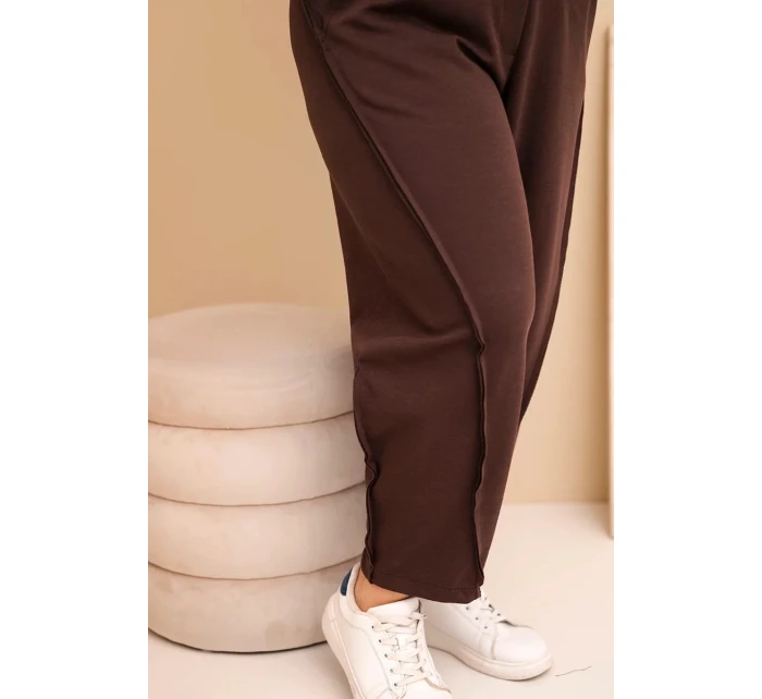 Dámske Plus veľkosť bavlnené nohavice s vysokým pásom voľné hnedé Dámske Plus veľkosť bavlnené nohavice s vysokým pásom voľné hnedé