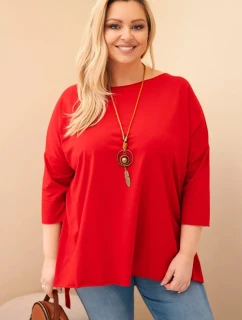 Dámske bavlnené Plus veľkosť asymetrické blúzka s náhrdelníkom červená