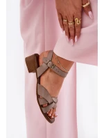 Skórzane Sandały Na Delikatnym Obcasie Zazoo 40372 Ciemnobeżowe