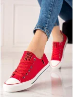 Zaujímavé dámske tenisky červené bez podpätku