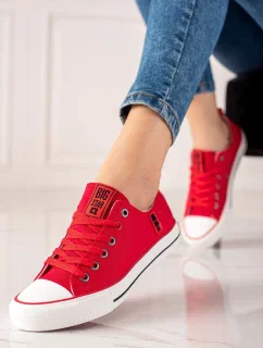 Zajímavé dámské  tenisky červené bez podpatku