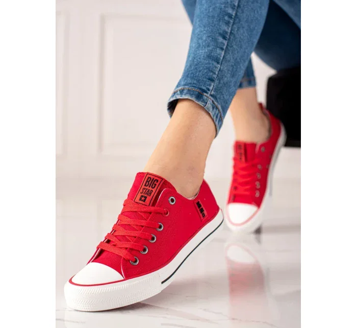 Zaujímavé dámske tenisky červené bez podpätku