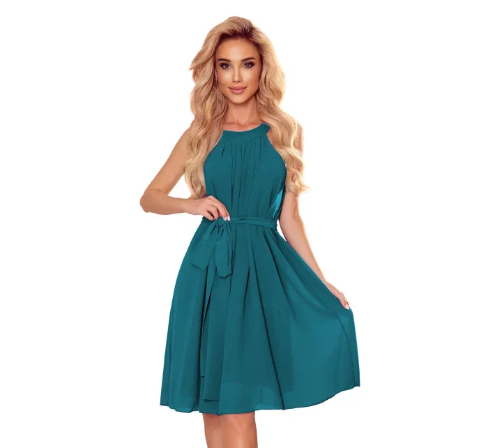 ALIZEE - Dámske šifónové šaty v morskej farbe so zaväzovaním 350-6 ALIZEE - Dámske šifónové šaty v morskej farbe so zaväzovaním 350-6