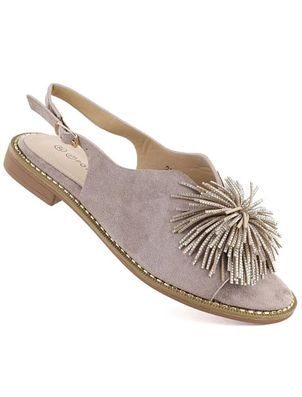 Dámske ploché sandále s flitrami khaki Potocki 43349