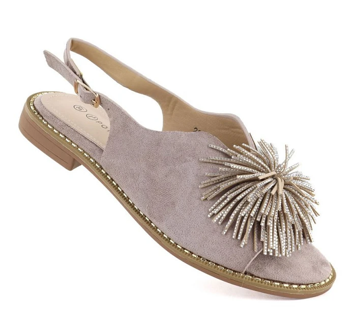 Dámske ploché sandále s flitrami khaki Potocki 43349