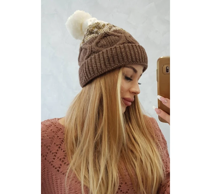 Fleecová čiapka Alice K248 cappuccino+ecru