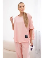 Bavlnená súprava blúzka + nohavice broskyňová