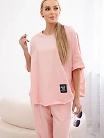 Bavlnená súprava blúzka + nohavice broskyňová