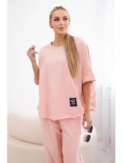 Bavlnená súprava blúzka + nohavice broskyňová