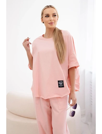 Bavlnená súprava blúzka + nohavice broskyňová