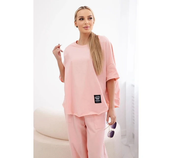 Bavlnená súprava blúzka + nohavice broskyňová