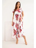 Dámské viskózové květované šaty s krátkým rukávem a kapsami švestková