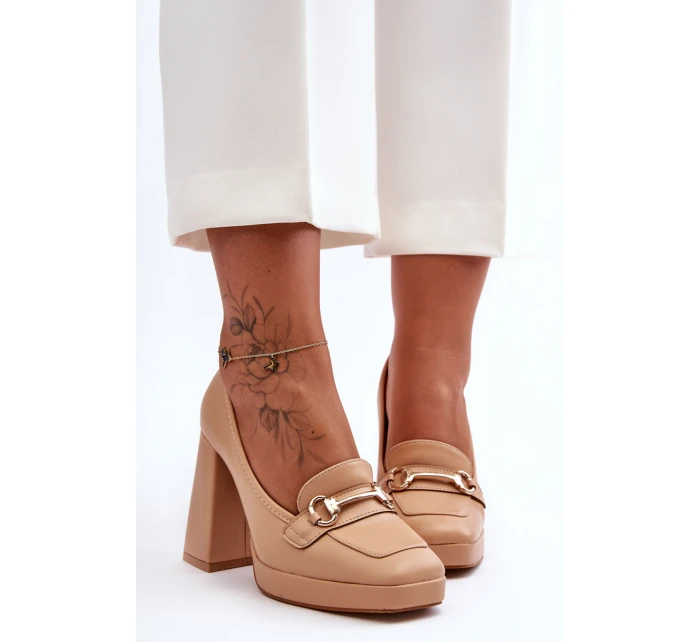 Modne Skórzane Czółenka Nude Rouse