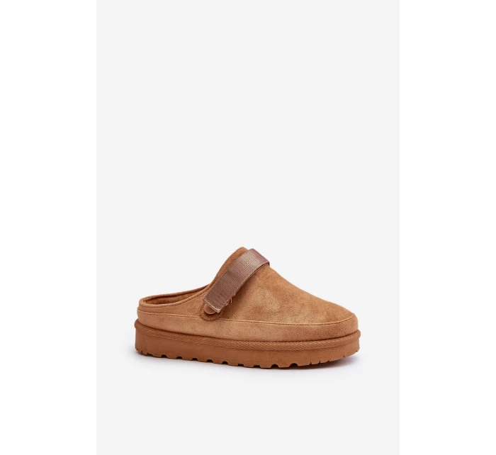 Damskie Kapcie Ocieplane Futerkiem Na Platformie Camel Azida Damskie Kapcie Ocieplane Futerkiem Na Platformie Camel Azida