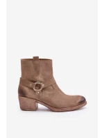 Zazoo 60477 Zamszowe Ocieplane Botki Na Obcasie Beżowe