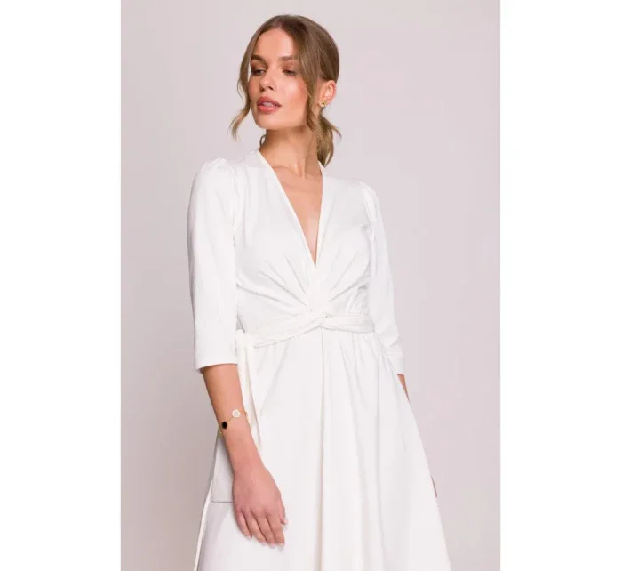 šaty s páskem ecru barva model 20966342 - STYLOVE šaty s páskem ecru barva model 20966342 - STYLOVE