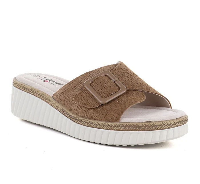 Dámske kožené žabky na platforme hnedej farby S.Barski 7002