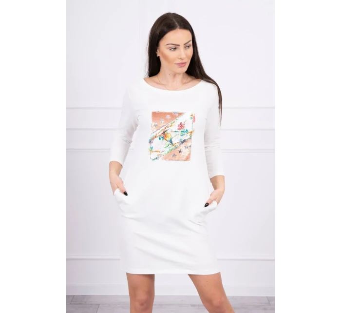 Šaty s 3D grafikou Bird ecru