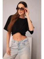 Dámska bavlnená základná blúzka s krátkymi rukávmi čierna