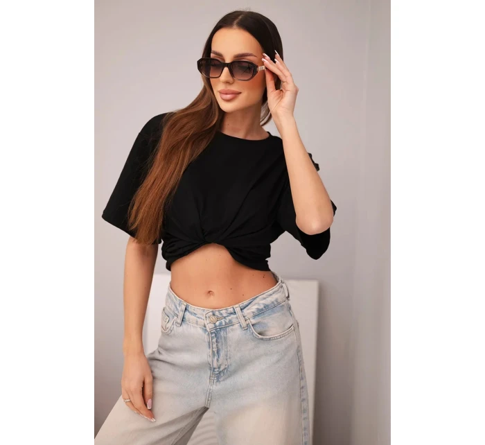 Dámska bavlnená základná blúzka s krátkymi rukávmi čierna