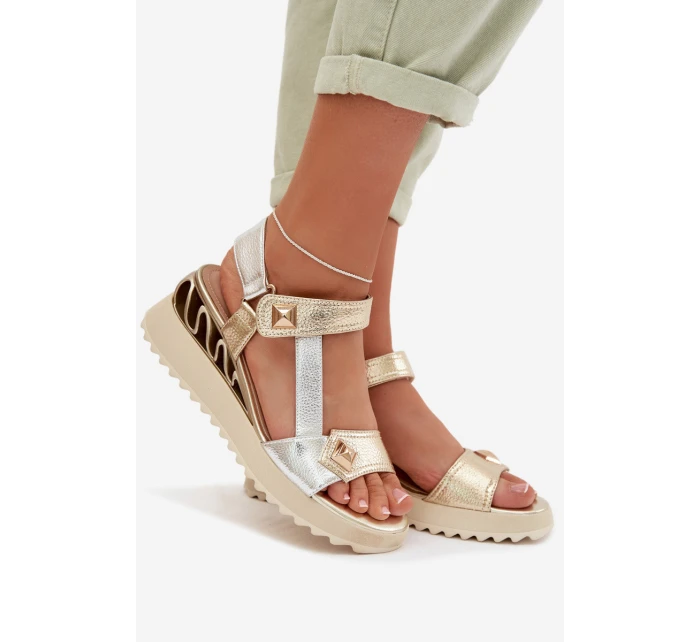 Kožené dámské sandály na platformě D&A CR61-3078 Zlaté
