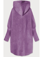 Dlhý vlnený prehoz cez oblečenie typu "alpaka" vo farbe lila s kapucňou (908)