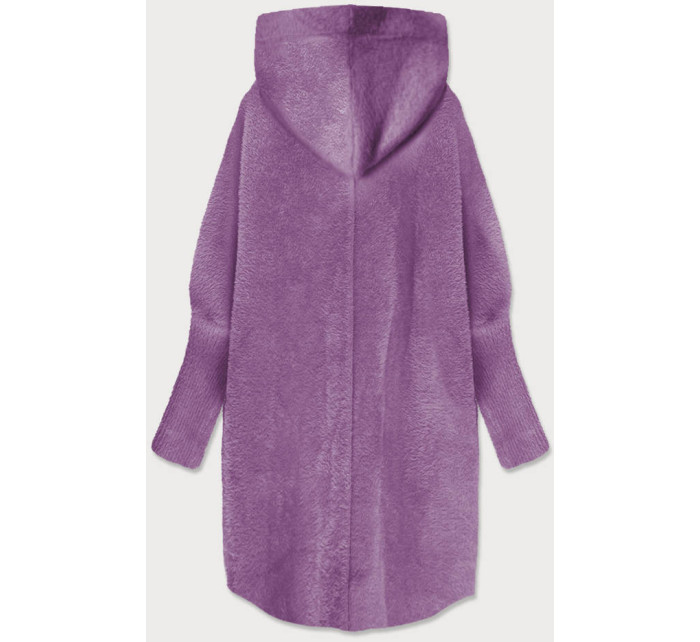 Dlhý vlnený prehoz cez oblečenie typu "alpaka" vo farbe lila s kapucňou (908)