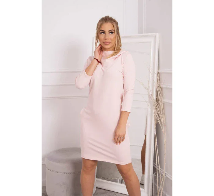 Šaty s kapucňou a vreckami púdrovo ružové