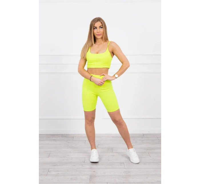 Súprava s nohavicami s vysokým pásom žltej neónovej farby