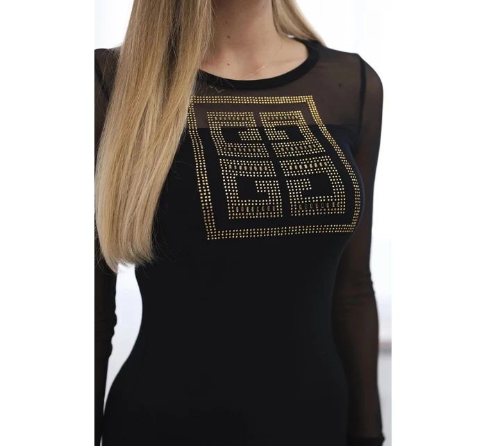 Pletené šaty s tylovými rukávmi čierne