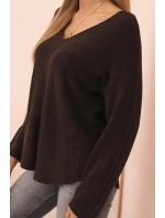 Dámsky viskózový sveter s výstrihom do V hnedý