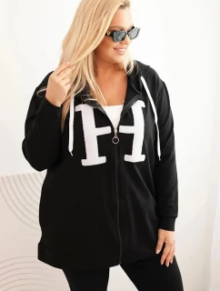 Dámská mikina Plus Size bavlněná s kapucí a velkým model 21399802 H černá - K-Fashion