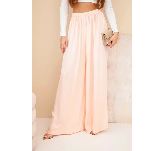 Dámske viskózové široké nohavice s elastickým pásom marhuľová