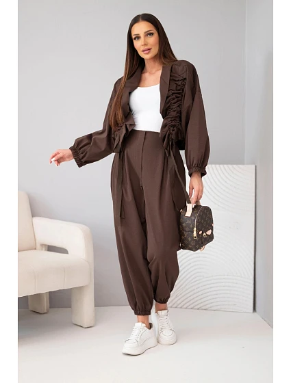 Dámská bavlněná souprava s model 22294796 mikinou a kalhotami hnědý - K-Fashion
