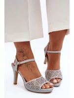 Zdobione Sandały Na Obcasie D&A MR1038-44 Srebrne