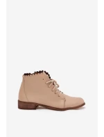 Zazoo 2964 Skórzane Botki Na Płaskim Obcasie Beżowe