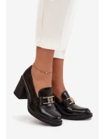 Półbuty Damskie Na Słupku Ze Złotym Detalem Czarne Privelle