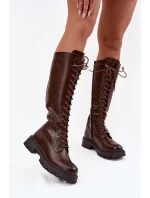 Dámske zateplené šnurovacie čižmy Meliora - čokoláda, eko semiš