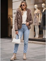 Dámska zimná prešívaná bunda s kožušinou v farbe taupe, FashionStreet TY5984 Dámska zimná prešívaná bunda s kožušinou v farbe taupe, FashionStreet TY5984