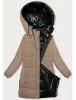 Čierno-béžová hrubšia obojstranná dámska zimná bunda (V768g)