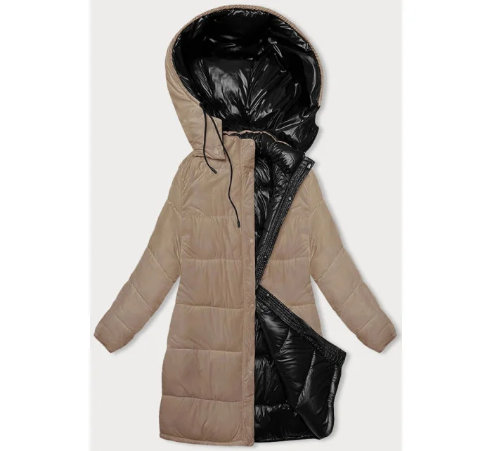 Čierno-béžová hrubšia obojstranná dámska zimná bunda (V768g)