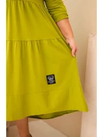 Dámská bavlněná model 22028117 Plus Size s volány a ohrnutým rukávem pistáciová - K-Fashion