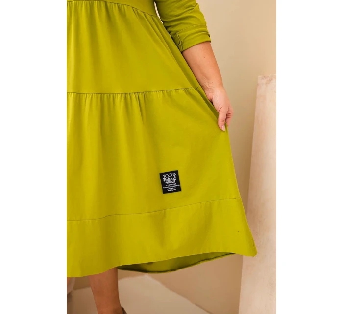 Dámská bavlněná model 22028117 Plus Size s volány a ohrnutým rukávem pistáciová - K-Fashion