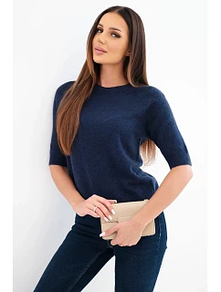 Dámský svetr z baby alpaky s krátkým rukávem a kulatým výstřihem model 22294764 - K-Fashion