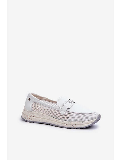 Dámské kožené mokasíny D&A model 21660244 Bílé - S.Barski
