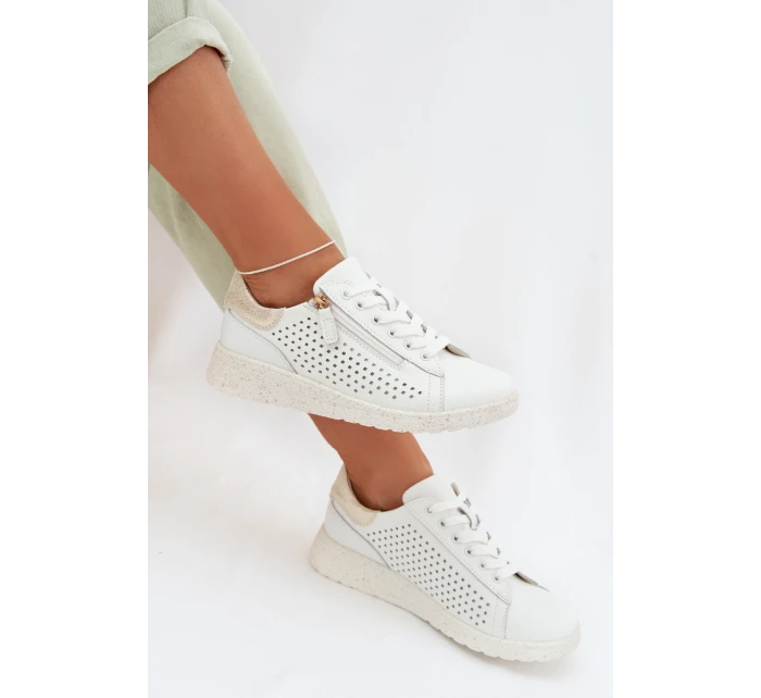 Kožené dámské tenisky s zipem Bílá-Zlatá Kalorinne