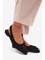 Kožené semišové sandály na plochém podpatku s ozdobným květem Vinceza 66951 Černé