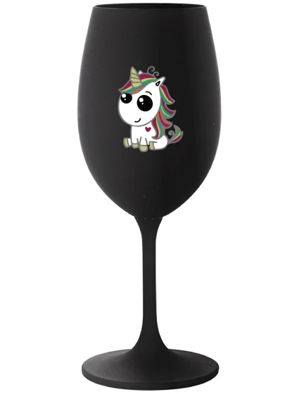DUHOVÝ JEDNOROŽEC - čierny pohár na víno 350 ml DUHOVÝ JEDNOROŽEC - čierny pohár na víno 350 ml