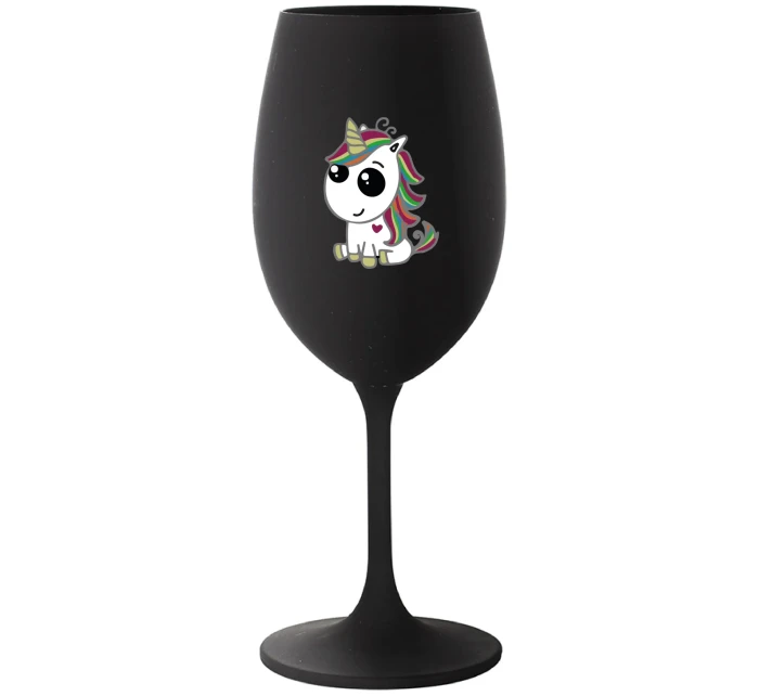 DUHOVÝ JEDNOROŽEC - čierny pohár na víno 350 ml DUHOVÝ JEDNOROŽEC - čierny pohár na víno 350 ml